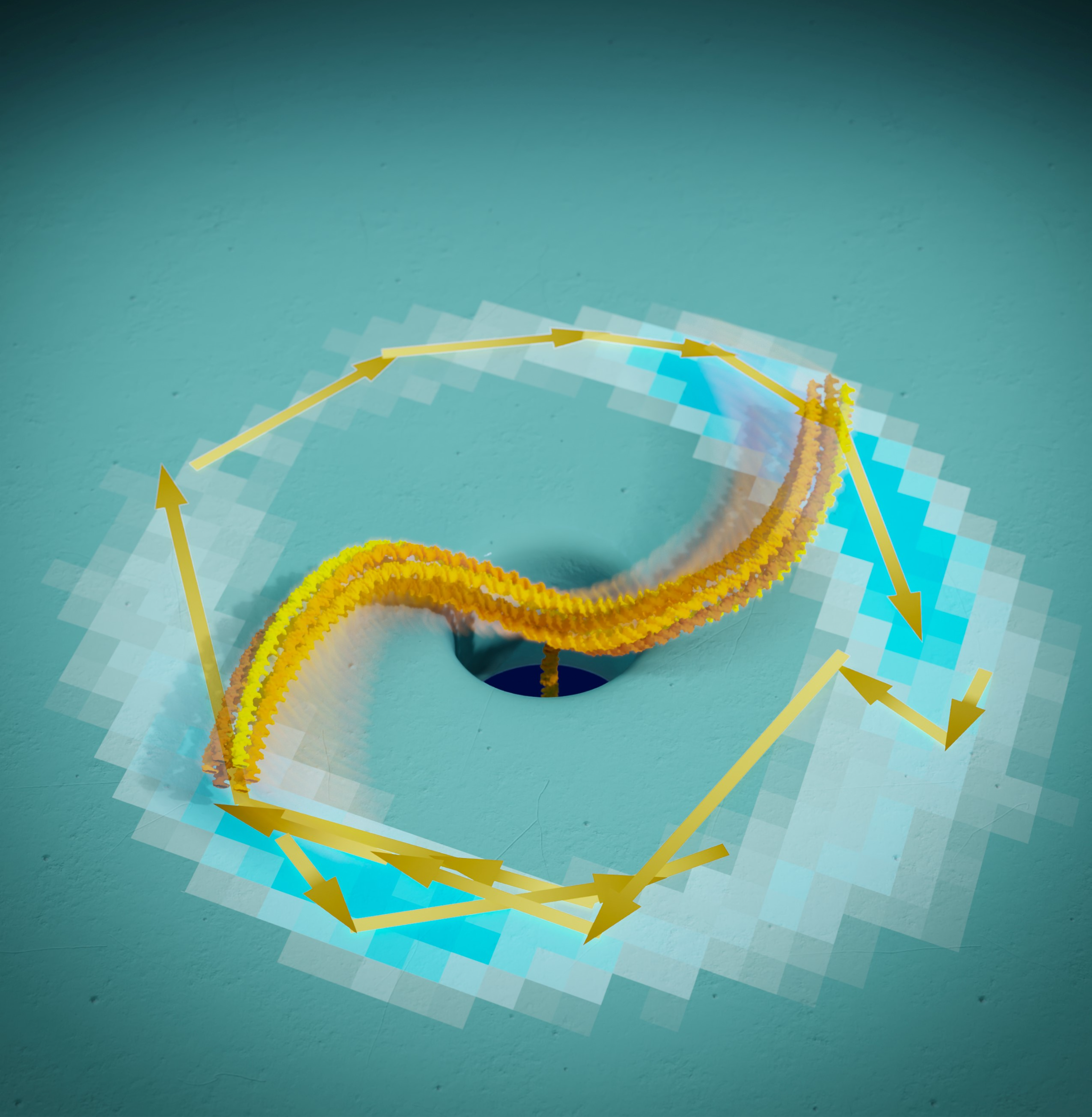 Artist impression of the flow-driven DNA rotor. @ Cees Dekker Lab / SciXel