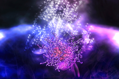 An artist’s impression of myoglobin-based artificial membrane binding proteins supplying oxygen to the stem cells during tissue engineering. Warwick Bromley