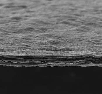 A new catalyst just 15 microns thick has proven nearly as effective as platinum-based catalysts but at a much lower cost, according to scientists at Rice University. The catalyst is made of nitrogen-doped graphene with individual cobalt atoms that activate the process. Courtesy of the Tour Group