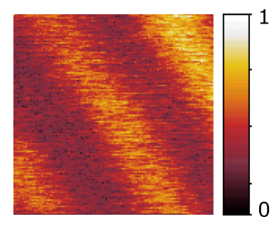 Researchers from the HZDR and TU Dresden initially study a known thin-layer sample made of silicon and germanium using their novel nanoscope. Short Laser pulses excite the electrons in the bright stripes, which are several hundred nanometers wide, whereby the otherwise transparent sample at these locations becomes reflexive. Image: TU Dresden