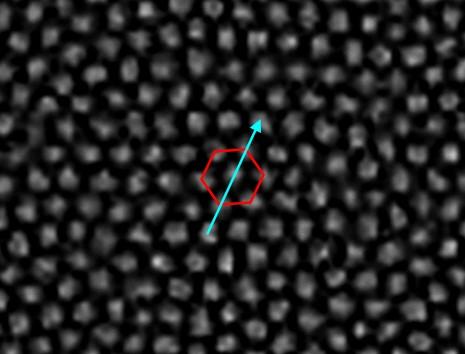 Image of an experimental skyrmion structure: The hexagonal arrangement and orientation are shown as an example. @ Jakub Zázvorka, Florian Dittrich