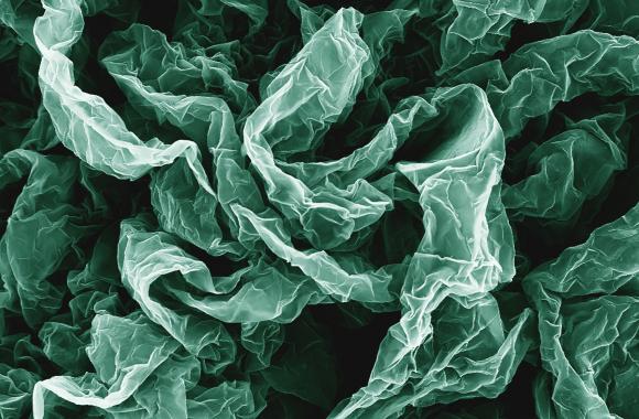 Wrinkles and crumples, introduced by placing graphene on shrinky polymers, can enhance graphene's properties. Hurt and Wong Labs / Brown Unviversity