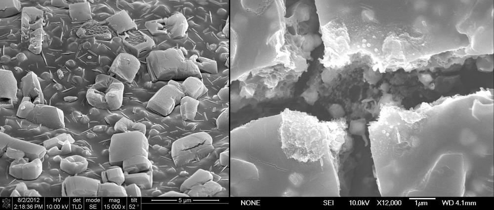 The phozographic paper before (left) and after (right) exposure seen through a scanning electron microscope. Credit: Jeff (Zhifeng) Huang/UCLA