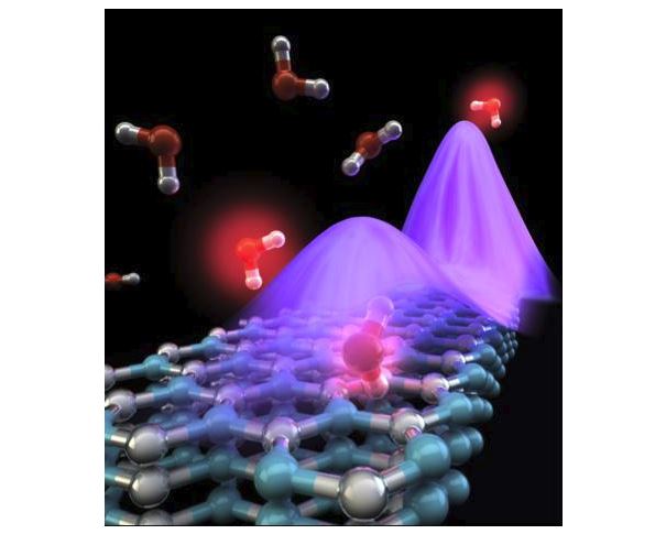 This is an illustration of the interaction between molecular vibrations and phonon polaritons in a boron nitride nanoresonator. @ Ella Maru Studio, Inc.