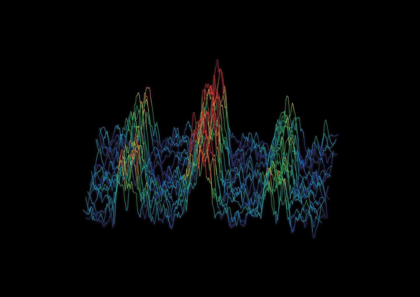 The frequency spectrum of an engineered molecule. The three peaks represent three different configurations of spins within the atomic nuclei, and the distance between the peaks depends on the exact distance between atoms forming the molecule. @ Dr. Sam Hile