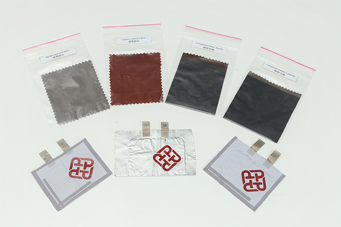 The novel textile lithium battery is assembled by putting the metallic fabrics fabricated by Poly U's patented technology and with cathode and anode active materials added, together with separator and electrolyte @ PolyU