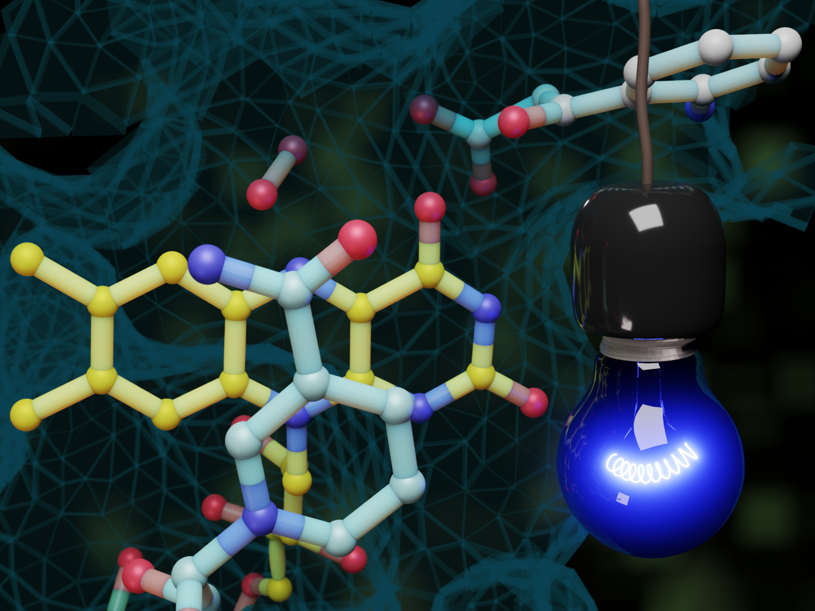 In the model: blue light triggers a special monooxygenase reaction in an enzyme. This kind of activation was hitherto unknown in enzymology. © Steffen L. Drees