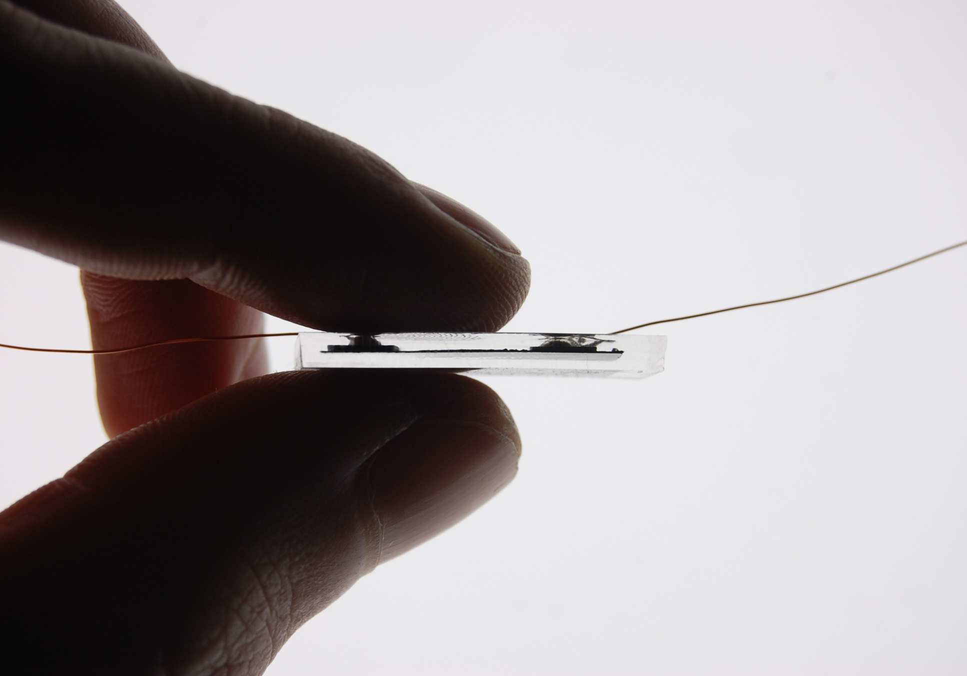 This is a sensor held between two fingers. @ Michael Kasimatis